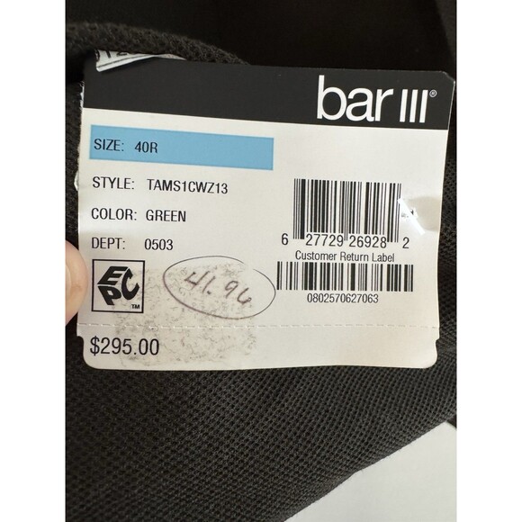 bar III Slim-Fit Knit Sport Coat blazer size 40R dark Green casual soft tailored - Picture 13 of 16